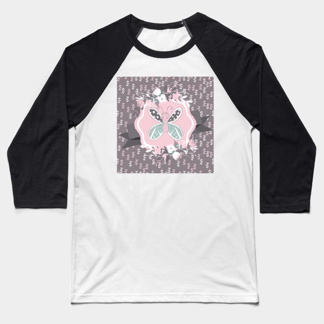 butterfly with flower wreath Baseball T-Shirt by NJORDUR